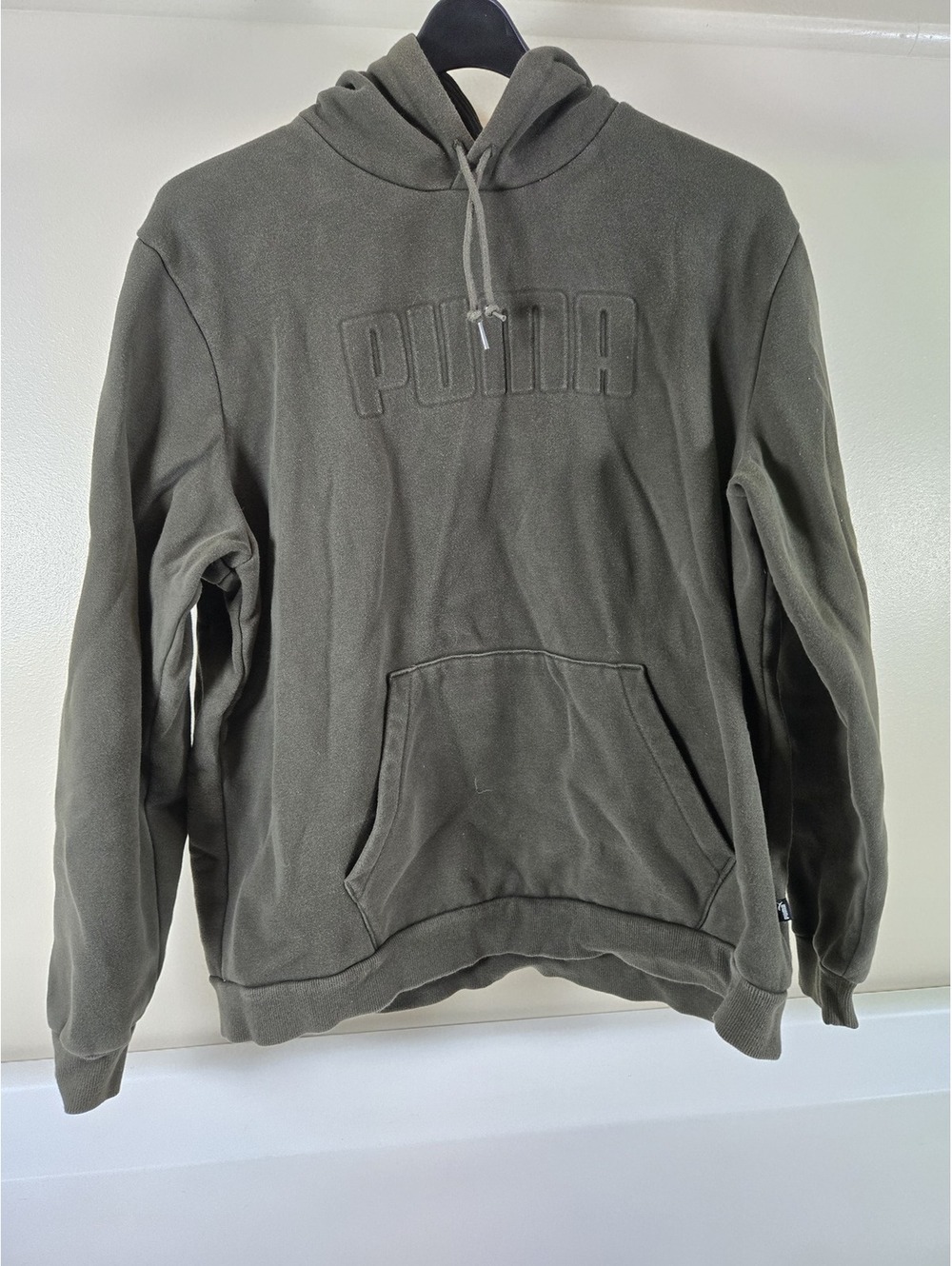 Olive Green PUMA Hoodie mens XXL embossed lettering